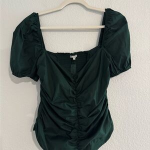 Reformation Forest Green Ruched Blouse
